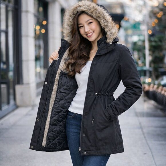 Charlotte Russe Jackets & Blazers - Charlotte Russe Faux Fur-Trim Hooded Drawstring Winter Layering Parka Jacket